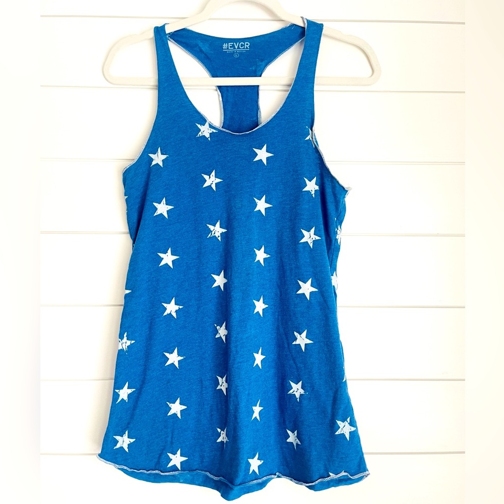 🇺🇸NEW, Royal Blue Soft,Flowy Racerback Tank With White Stars, Size Large